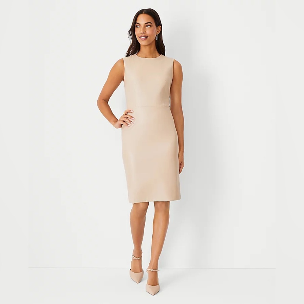 Ann Taylor Wedding Guest Sleeveless Crewneck Elegant Dress Nude Pink siz…